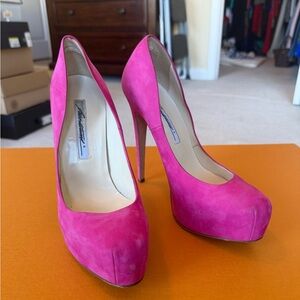 Brian Atwood Hot Pink Suede Platform Pumps